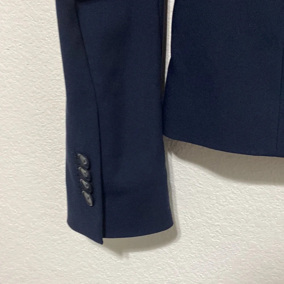 Club Monaco Navy Blue Taupe Trim Pocket Long Sleeve One Button Piping Blazer - Picture 8 of 10